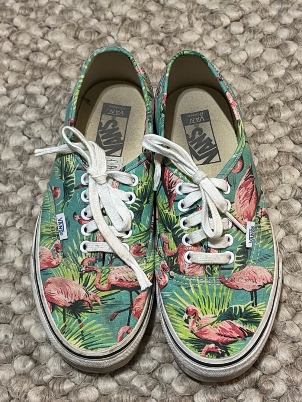 Vans Flamingo Print Canvas Sneakers - Teal & Pink Men’s 7.5 Women’s 9